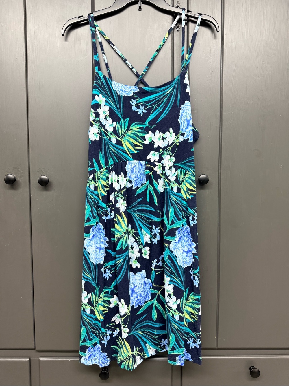 Old Navy Navy Floral Sundress with Cross-Back Straps